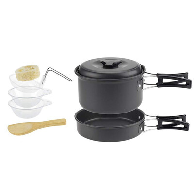 

Backpacking Cooking Picnic Bowl Pot Nonstick Pan Cover Spatula Set 8pc Cookware
