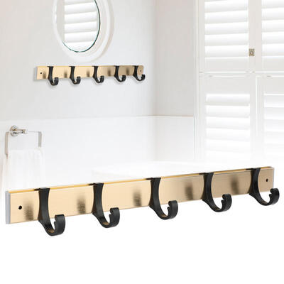 

Greensen 5 Hooks Movable Wall Hook Home Bathroom Kitchen Space Aluminum Wall Mount Hanger