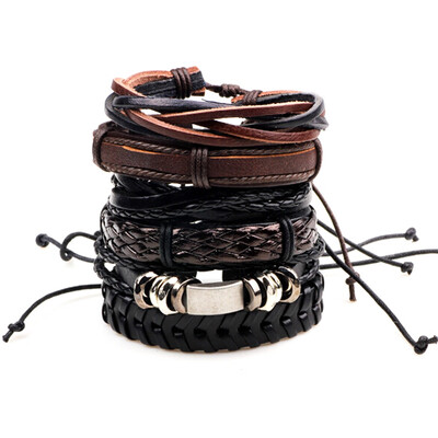 

Trend Personality DIY Black Cowhide Leather Manual Weaving Bracelet Men Jewelry Unisex Pair Jewelry