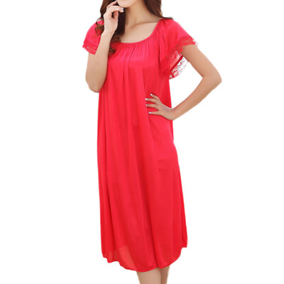 

Toponeto Women Summer Home Lace Ice Silk Short Sleeve Loose Plus Oversize Nightgown Dress