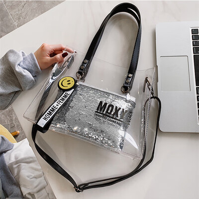 

Ins super fire bag female 2019 new Korean fashion casual sequins versatile transparent shoulder diagonal scorpion mother bag