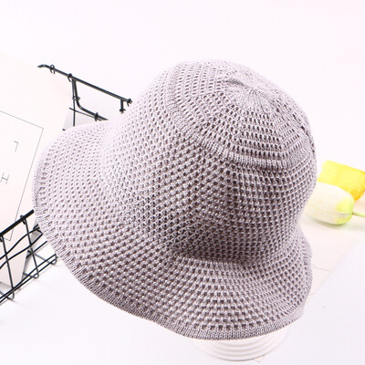 

Spring&summer retro solid-color knitted fisherman hat female Korean version can fold sun hat set casual wave edge basin hat