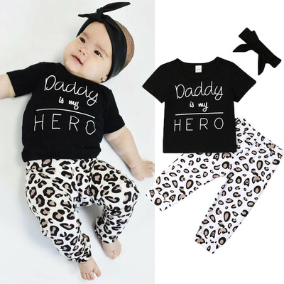

3pcs Newborn Kids Baby Girls Clothes T-shirt TopsPants LeggingsHeadband Outfits