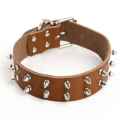 

Wide Sharp Spiked Studded Leather Adjustable Cowhide Dog Collars For Labrador