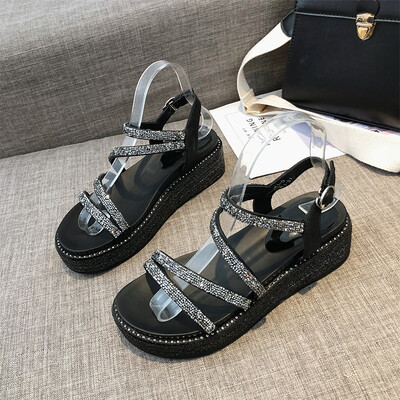 

Sandals 2019 new women sponge cake thick-soled fairy wind summer increased Joker Rome rhinestone fashion chic students