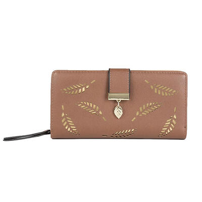 

Women Wallet Hollow Leaf Long Leather Zipper Clutch Coin Purse Card Holder
