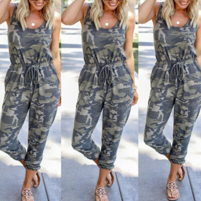 

Womens Sleeveless Playsuit Casual Loose Long Jumpsuit Romper Playsuit Trouser