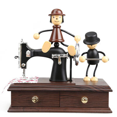 

Creative Vintage Mini Sewing Machine Music Box Wood Mechanical Gift Decor
