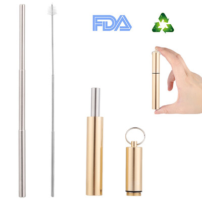

Reusable Straw Stainless Steel Drinking Straw With Keychain Storage Case And Cleaning Brush portable Straw Drinkware