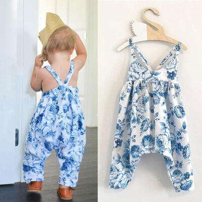 

Newborn Baby Girls Blue Floral Romper Jumpsuit Bodysuit Outfits Sunsuit Clothes