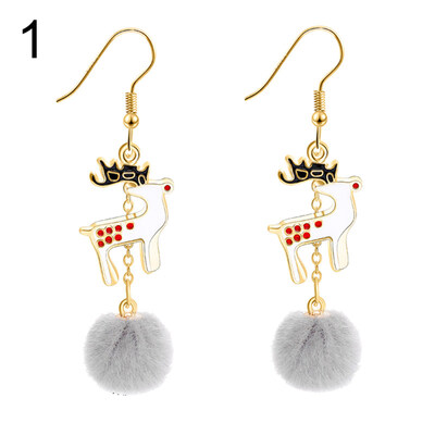 

Cute Christmas Reindeer Pompom Ball Long Dangle Hook Earrings Women Xmas Gift