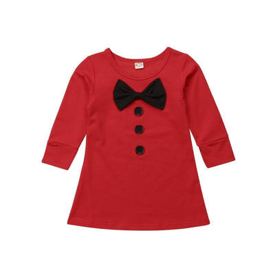 

Red Cotton Dress Toddler Baby Girls Clothes Dress Formal Party Short Mini Bow Dress