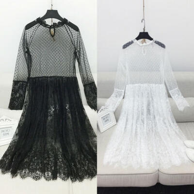 

Women Sexy Long Sleeve Mesh Embroidered Perspective Loose Clubwear Casual Dress