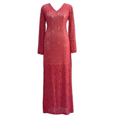

Women Plus Size Lace Maxi Dress V-Neck Full Sleeve Lined Evening Party Solid Long Dress