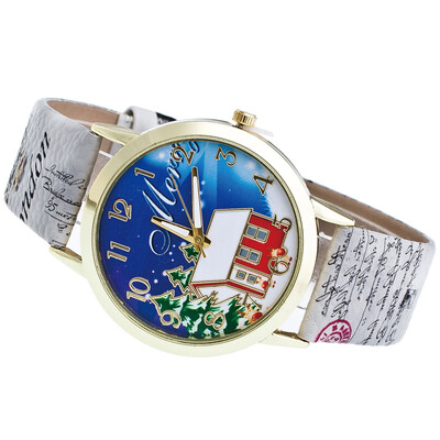 

Snow House Decoration Navidad 2018 Envio Gratis New Christmas Ornaments Pattern Leather Band Analog Quartz Vogue Watches Xmas