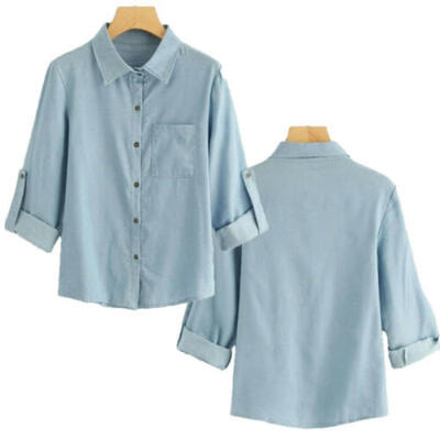 

Womens Button Up Long Sleeve Loose T-Shirt Ladies Casual Blouse Tops Tee
