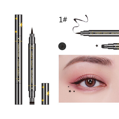 

Double-Headed Tattoo Stamp Black Eyeliner with Liquid Eyeliner Makeup Tool HeartStarMoon Waterproof Smudge-proof Eyes Make kit