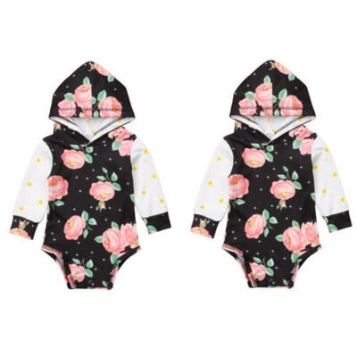 

Newborn Baby Girls Long Sleeve Romper Bodysuit Jumpsuit Kids Autumn Warm Floral Hooded Clothes Outfit