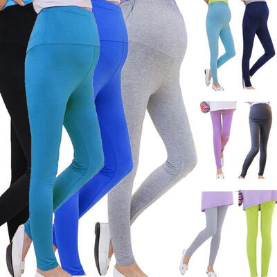 

Pregnant Women Solid High Waist Pants Over Bump Leggings Maternity Trouser