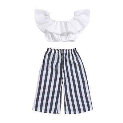 

2Pcs Infant Baby Kids Girls Off Shoulder TopsStriped Pants Set Outfits Clothes