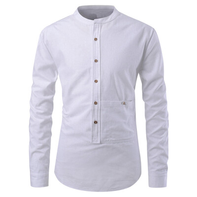 

Toponeto Stylish Mens High Quality Casual Fashion Glossy Long Sleeve Henry Collar Shirt