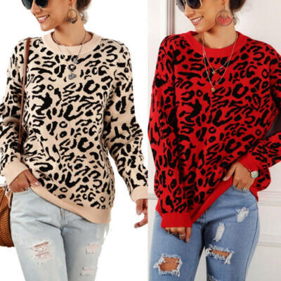 

Womens Long Sleeve Baggy Ladies Pullover Top Leopard Sweater Jumper Blouse Tops