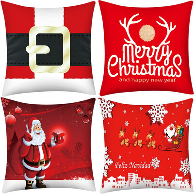 

Tailored Merry Christmas Print Pillow Case Polyester Sofa Car Cushion Cover Home Decor