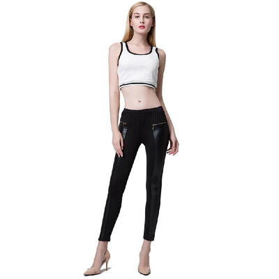 

Fashion Women Leggings Leather Look Panels Elastic Waist Stretchy Skinny Pants Trousers PinkBurgundyBlack