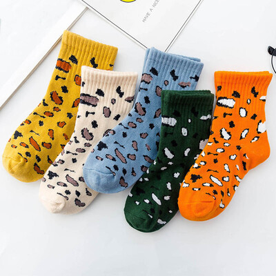 

2019 Spring New 1-12 Years Kids Socks Pure Cotton Leopard Print Tube Socks