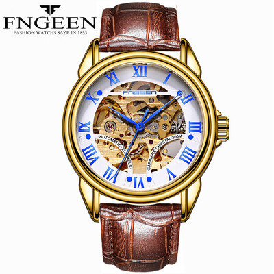 

Gobestart FNGEEN Water Resistant Leather Strap Watch Automatic Mechanical Men Watch