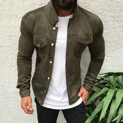 

Men Faux Suede Slim Multi-button Work Tool Pocket Jacket Winter Casual Overcoat