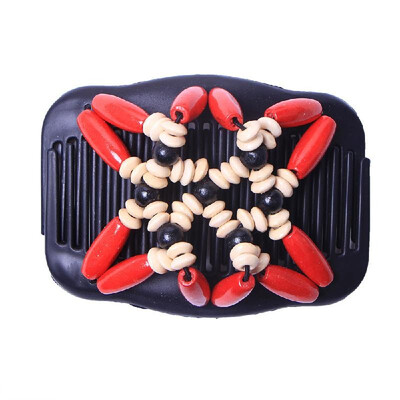 

Retro Wooden Beads Magic Hair Comb Double Row Hairpin Insert Women Hairstyle Clip