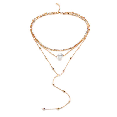 

Mode Style Simulated Pearl Crystal Chokers For Women Bohemian Long Pendant Multilayer Statement Necklaces Gold Chain Gift