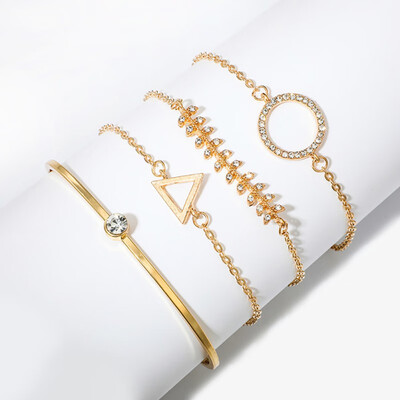 

4 PCSSet Rhinestone Triangle Geometry Stackable Open Cuff Bracelet Simple Bohemian Adjustable Bracelet