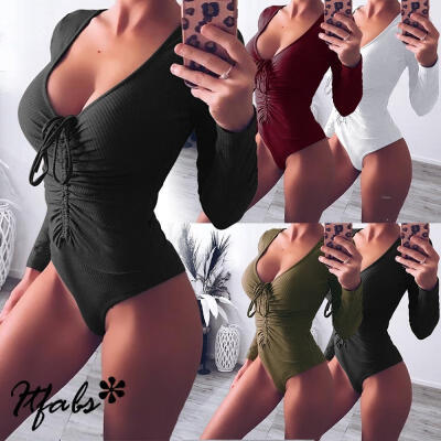 

Sexy Women Long Sleeve V neck Leotard Bodysuit Leotard Bodycon Jumpsuit Tops