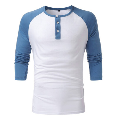 

Toponeto Mens Slim Fit Casual Patchwork Button 34 Sleeve O-Neck T-Shirt Top Blouse