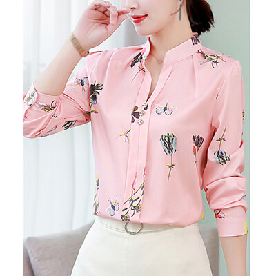

New Women Fashion Blouse Button V-Neck Letter Print Long Sleeve T-Shirts Tops