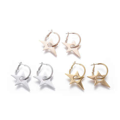 

304 Stainless Steel Ear Studs Star Mixed Color 43mm Pin 08mm