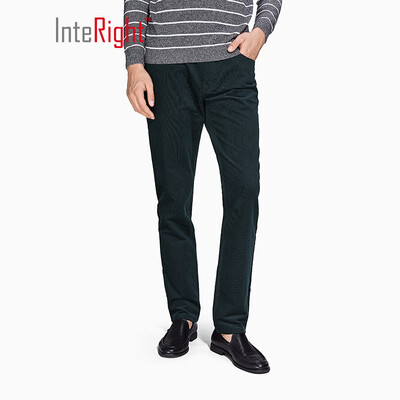 

INTERIGHT Mens Corduroy Slim Straight Casual Pants Dark Green 30 yards