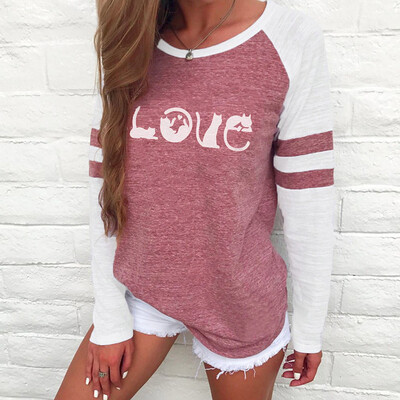 

Fashion New Round Neck Striped Long-sleeved T-shirt Letter Printing Stitching Loose Shirt Purple 2XL