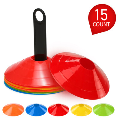

15pcs Agility Disc Cone Set Multi Sport Training Space Cones with Plastic Stand Holder for Soccer Football Ball Game Disc Mini Tra