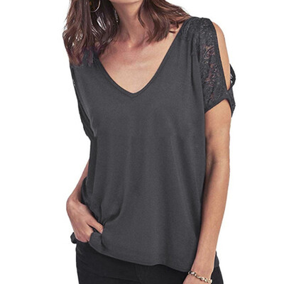 

Nomeni Womens Summer Short Sleeve Casual Lace Patchwork T Shirt Top Blouse