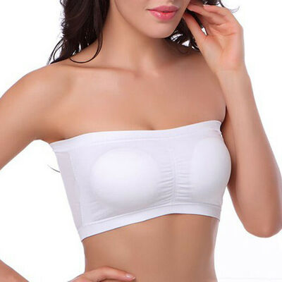 

Double Layers Plus Size Strapless Bra Bandeau Tube Removable Padded Top Stretchy