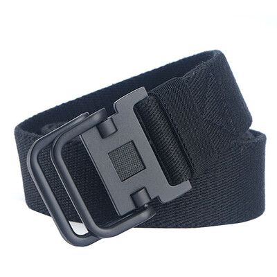 

Trend New Unisex belt Quality Canvas Double Ring Buckle Men belt Casual Alloy buckle Women belt 120cm