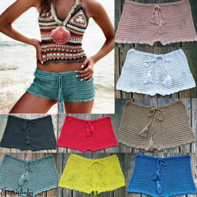

Women Summer Plain Swim Shorts Bikini Swimwear Boy Style Short Crochet Bottoms