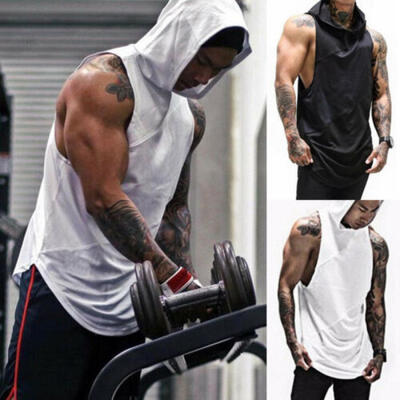 

Men Gym Clothing Bodybuilding Stringer Hoodie Tank Tops Muscle Hooded Shirt Vest