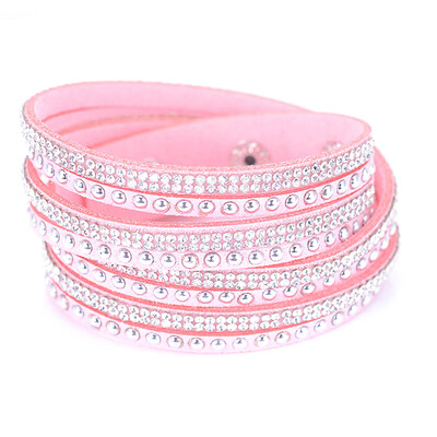 

Leather Bracelet Rhinestone Crystal Bracelet Wrap Multi-layer Bracelets For Women Fashion Jewelry