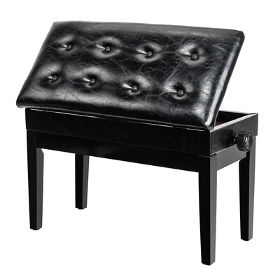 

Adjustable Piano Bench with Storage Compartment Double Duet Cushioned Top Tufted Seat Black