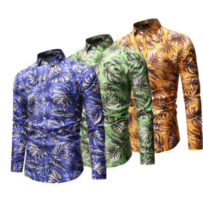 

Fashion Mens Summer Casual Dress Shirt Mens Floral Long Sleeve Shirts Tops Tee