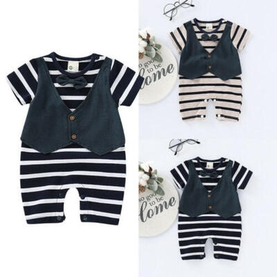 

Baby Boy Summer Gentleman Costume Short Sleeve Cotton Romper Jumpsuit Sunsuit